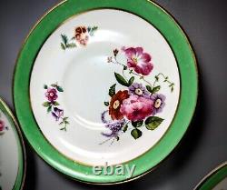 A Set of Six Coalport Demitasse Cups And Saucers, Florals With Green Bands, Gold