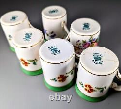 A Set of Six Coalport Demitasse Cups And Saucers, Florals With Green Bands, Gold