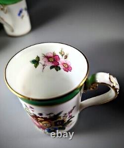 A Set of Six Coalport Demitasse Cups And Saucers, Florals With Green Bands, Gold