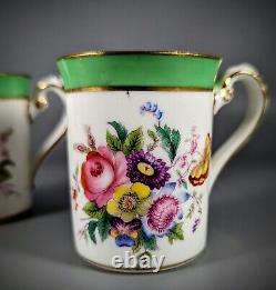 A Set of Six Coalport Demitasse Cups And Saucers, Florals With Green Bands, Gold