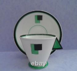A Shelley Art Deco Green Blocks 11790 Mode shape demitasse cup & saucer C. 1930