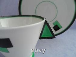A Shelley Art Deco Green Blocks 11790 Mode shape demitasse cup & saucer C. 1930