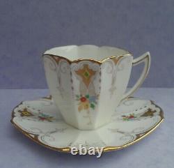 A Shelley Diamonds 11642 Queen Anne shape demitasse cup & saucer C. 1928