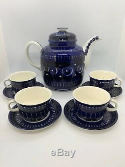 ARABIA Finland VALENCIA Teapot Set ULLA PROCOPÉ With 4 Demitasse Cups & Saucers