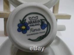 ARABIA of Finland FLORA Four (4) Demitasse Cup & Saucer Sets VGC