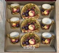 AYNSLEY China 12 pc Orchard Fruits Demitasse Cup/Saucer Set Orig Box, Jones/Brunt