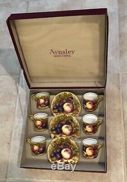 AYNSLEY China 12 pc Orchard Fruits Demitasse Cup/Saucer Set Orig Box, Jones/Brunt