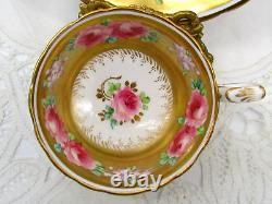 Adderley Antique Hand Painted Pink Roses Heavy Gold Gilt Demitasse Cup & Saucer