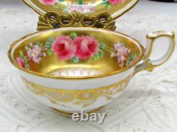 Adderley Antique Hand Painted Pink Roses Heavy Gold Gilt Demitasse Cup & Saucer