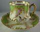 Ambrosius Lamm Dresden Antique Porcelain Demitasse Cup & Saucer Gold And Green
