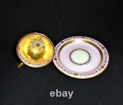 Ambrosius Lamm Dresden Demitasse Cup and Saucer Antique Hand Painted Gold & Pink