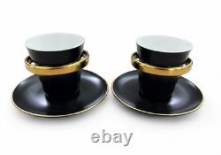 Anno Bernardaud France Modernist Black Gold Demitasse/Espresso Cups & Saucers