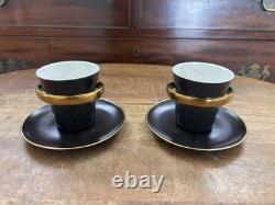Anno Bernardaud France Modernist Black Gold Demitasse/Espresso Cups & Saucers