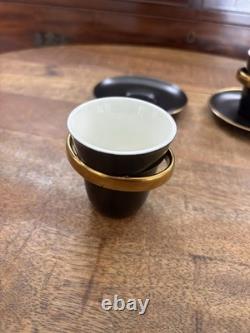 Anno Bernardaud France Modernist Black Gold Demitasse/Espresso Cups & Saucers