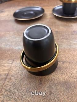 Anno Bernardaud France Modernist Black Gold Demitasse/Espresso Cups & Saucers