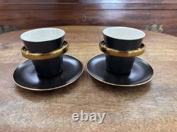 Anno Bernardaud France Modernist Black Gold Demitasse/Espresso Cups & Saucers