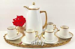 Antiq. Hermann Ohme Silesia Clear Glaze Coffee Pot & 6 Demitasse Cups with Saucers