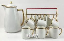 Antiq. Hermann Ohme Silesia Clear Glaze Coffee Pot & 6 Demitasse Cups with Saucers