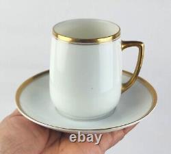 Antiq. Hermann Ohme Silesia Clear Glaze Coffee Pot & 6 Demitasse Cups with Saucers