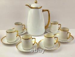 Antiq. Hermann Ohme Silesia Clear Glaze Coffee Pot & 6 Demitasse Cups with Saucers