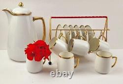 Antiq. Hermann Ohme Silesia Clear Glaze Coffee Pot & 6 Demitasse Cups with Saucers