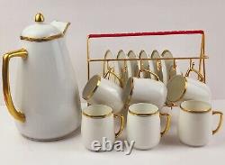 Antiq. Hermann Ohme Silesia Clear Glaze Coffee Pot & 6 Demitasse Cups with Saucers