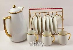 Antiq. Hermann Ohme Silesia Clear Glaze Coffee Pot & 6 Demitasse Cups with Saucers