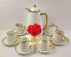 Antiq. Hermann Ohme Silesia Clear Glaze Coffee Pot & 6 Demitasse Cups with Saucers