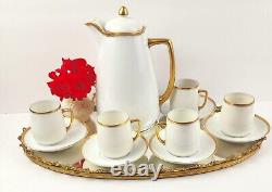 Antiq. Hermann Ohme Silesia Clear Glaze Coffee Pot & 6 Demitasse Cups with Saucers