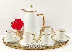 Antiq. Hermann Ohme Silesia Clear Glaze Coffee Pot & 6 Demitasse Cups with Saucers