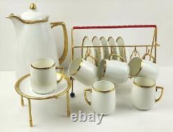 Antiq. Hermann Ohme Silesia Clear Glaze Coffee Pot & 6 Demitasse Cups with Saucers