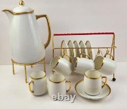 Antiq. Hermann Ohme Silesia Clear Glaze Coffee Pot & 6 Demitasse Cups with Saucers