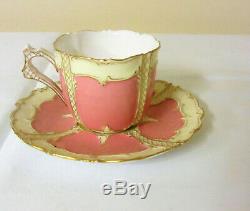 Antique 1800's, Royal Worcester Demitasse Tea Cup & Saucer, Pink, England