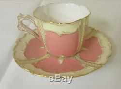 Antique 1800's, Royal Worcester Demitasse Tea Cup & Saucer, Pink, England