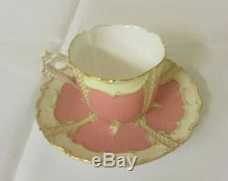 Antique 1800's, Royal Worcester Demitasse Tea Cup & Saucer, Pink, England