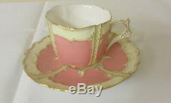 Antique 1800's, Royal Worcester Demitasse Tea Cup & Saucer, Pink, England