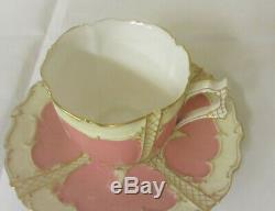 Antique 1800's, Royal Worcester Demitasse Tea Cup & Saucer, Pink, England