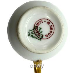 Antique 1860's M. Redon Limoges Demitasse Gilded Monogram Teacup Saucer Set of 7