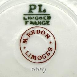 Antique 1860's M. Redon Limoges Demitasse Gilded Monogram Teacup Saucer Set of 7