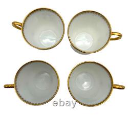 Antique 1860's M. Redon Limoges Demitasse Gilded Monogram Teacup Saucer Set of 7