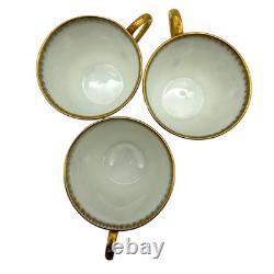 Antique 1860's M. Redon Limoges Demitasse Gilded Monogram Teacup Saucer Set of 7