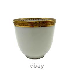 Antique 1860's M. Redon Limoges Demitasse Gilded Monogram Teacup Saucer Set of 7