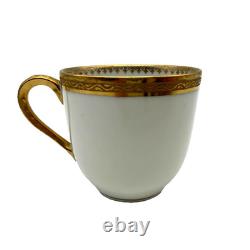 Antique 1860's M. Redon Limoges Demitasse Gilded Monogram Teacup Saucer Set of 7