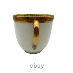 Antique 1860's M. Redon Limoges Demitasse Gilded Monogram Teacup Saucer Set of 7