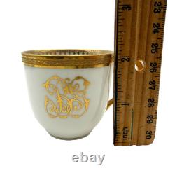 Antique 1860's M. Redon Limoges Demitasse Gilded Monogram Teacup Saucer Set of 7