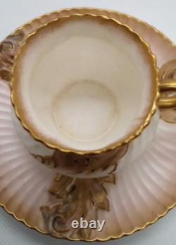 Antique 1880s Doulton Burslem Gold and Rose Floral Demitasse Cup & Saucer