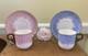 Antique 1886 Royal Worcester 2 Bone China Demitasse Cups & Saucers Blue & Pink