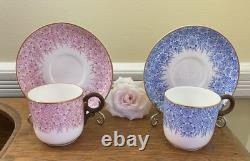 Antique 1886 Royal Worcester 2 Bone China Demitasse Cups & Saucers Blue & Pink
