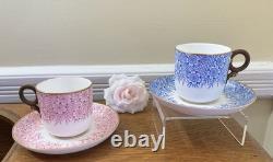 Antique 1886 Royal Worcester 2 Bone China Demitasse Cups & Saucers Blue & Pink