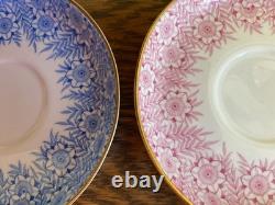 Antique 1886 Royal Worcester 2 Bone China Demitasse Cups & Saucers Blue & Pink
